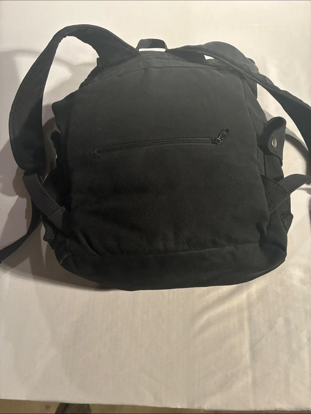 Men's Black Canvas Backpack with Front Flap - Unbranded